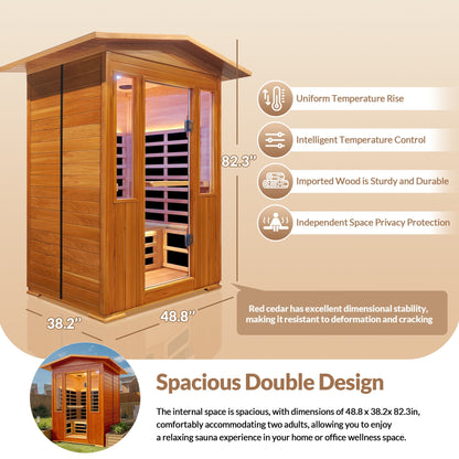 Outdoor Red Cedar 1-Person Infrared Sauna with Bluetooth, Ambient Lighting and Foot Heater