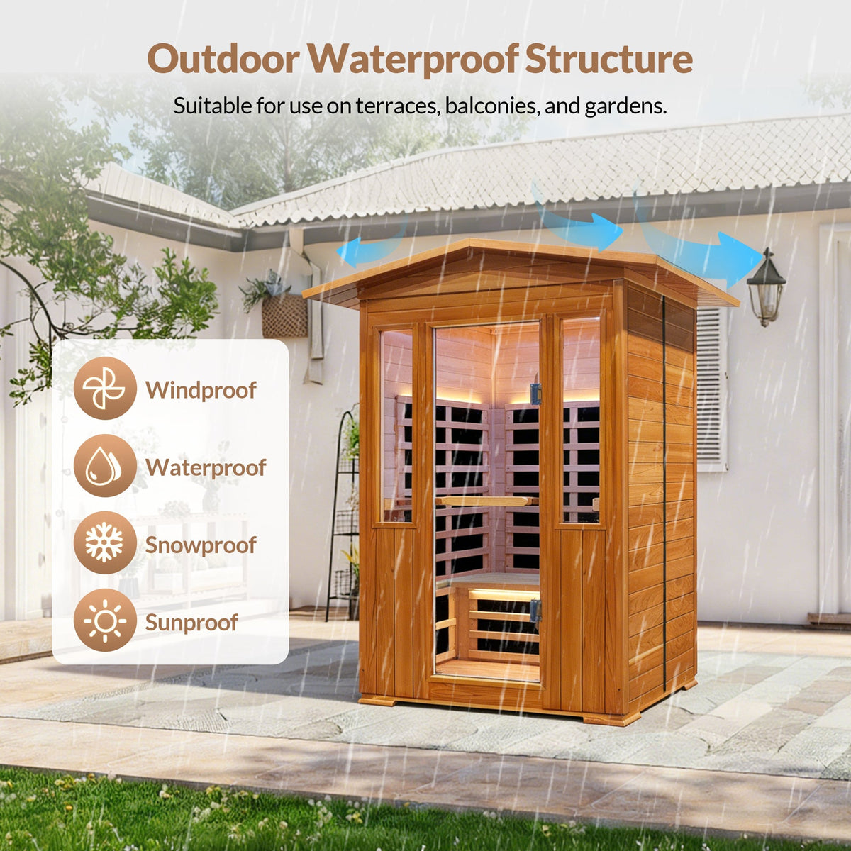 Outdoor Red Cedar 1-Person Infrared Sauna with Bluetooth, Ambient Lighting and Foot Heater