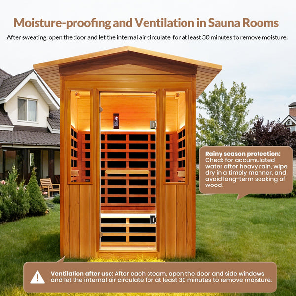 Outdoor Red Cedar 1-Person Infrared Sauna with Bluetooth, Ambient Lighting and Foot Heater