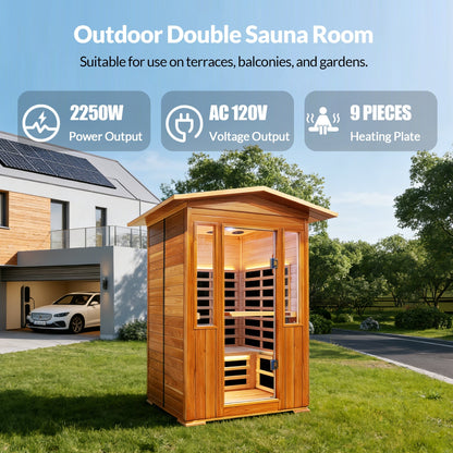 Outdoor Red Cedar 1-Person Infrared Sauna with Bluetooth, Ambient Lighting and Foot Heater