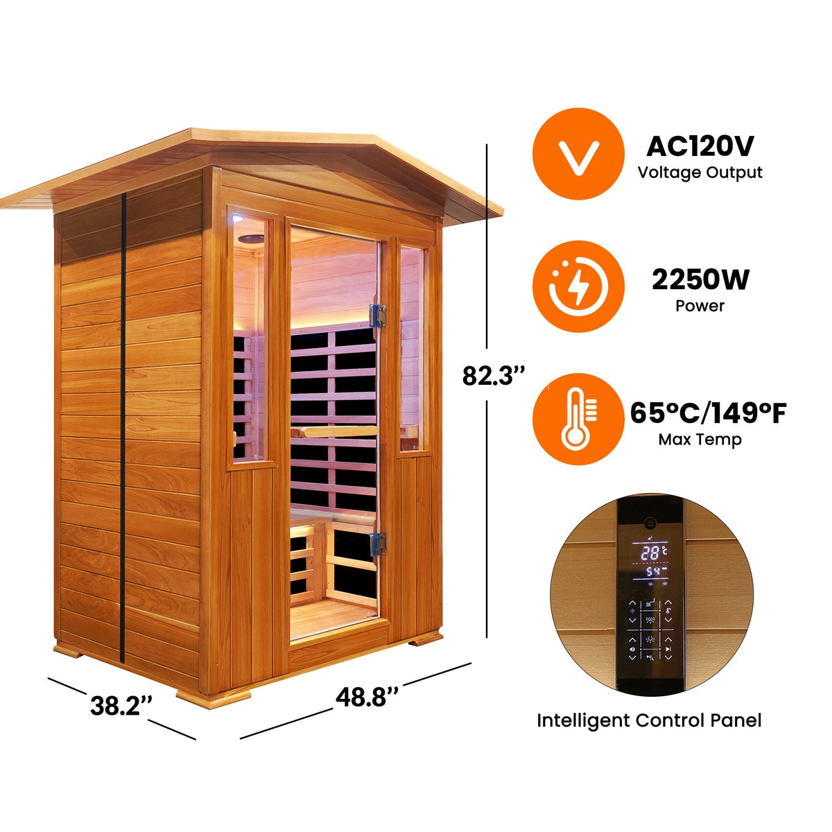 Outdoor Red Cedar 1-Person Infrared Sauna with Bluetooth, Ambient Lighting and Foot Heater