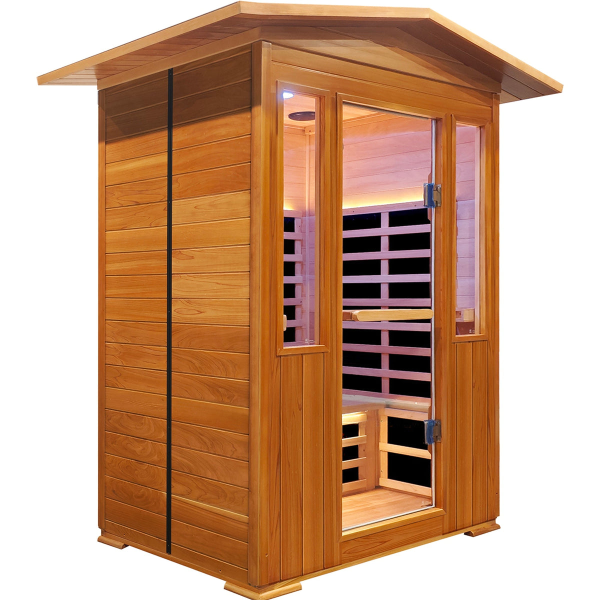 Outdoor Red Cedar 1-Person Infrared Sauna with Bluetooth, Ambient Lighting and Foot Heater