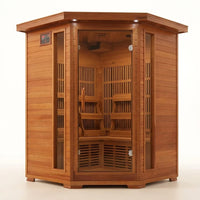 Hudson Bay 3-Person Cedar Corner Infrared Sauna with 7 Carbon Heaters — Studio Shot