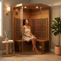 Hudson Bay 3-Person Cedar Corner Infrared Sauna with 7 Carbon Heaters — Lifestyle